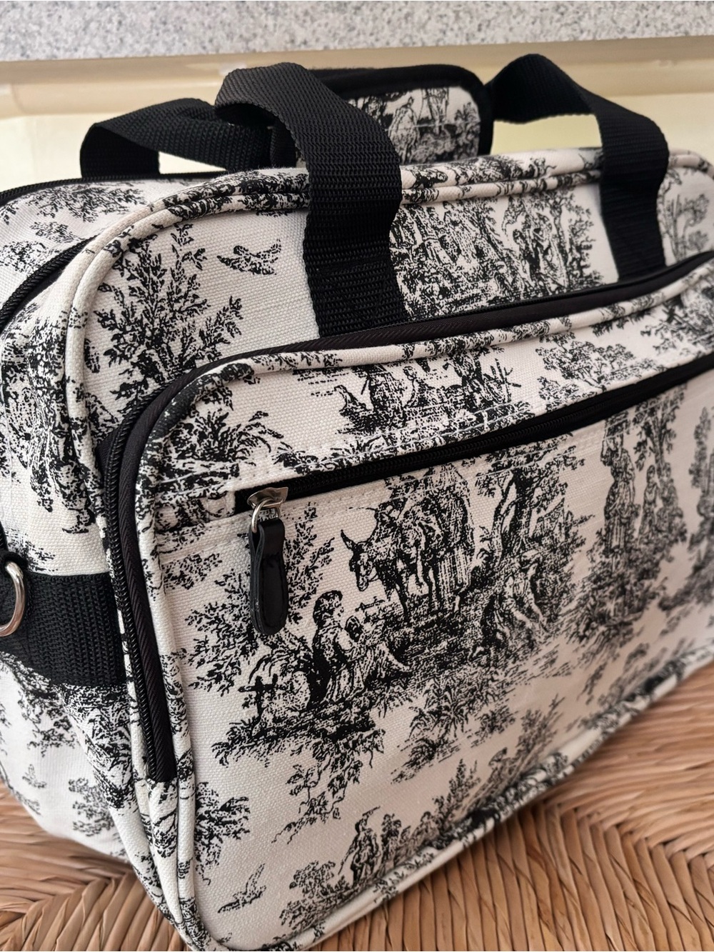 Classic Black & White Toile Travel Bag